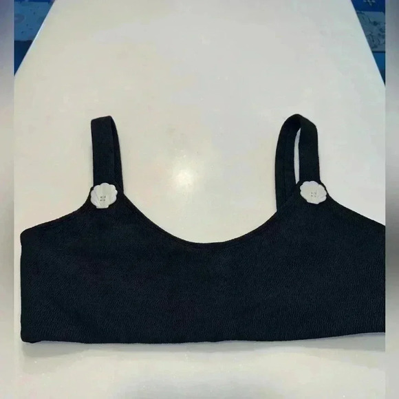 Saint Somebody black crop top with underwire black with seashell buttons sz XL - Picture 1 of 8
